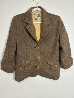 Vintage Y2K Fossil Herringbone Cream and Brown Labeled Lined Jacket